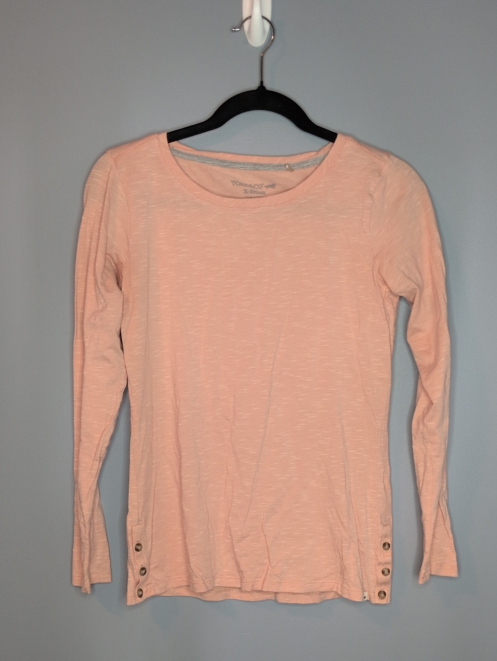 Toad&Co Long-Sleeve Crewneck Top - Light Peach Button Detail Size XS